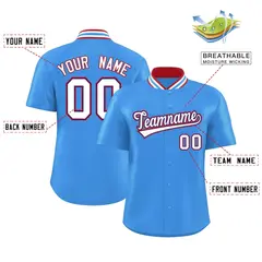 Powder Blue Stand Collar Classic Baseball Jersey 2