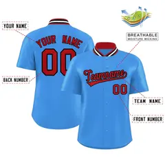 Powder Blue Stand Collar Classic Baseball Jersey 2