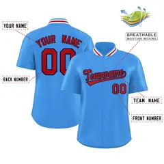 Powder Blue Stand Collar Classic Baseball Jersey 2