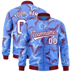 Powder Blue Star Pattern Varsity Letterman Bomber Jacket