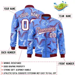 Powder Blue Star Pattern Varsity Letterman Bomber Jacket 2