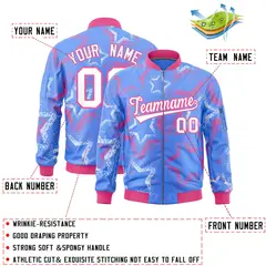 Powder Blue Star Pattern Varsity Letterman Bomber Jacket 2
