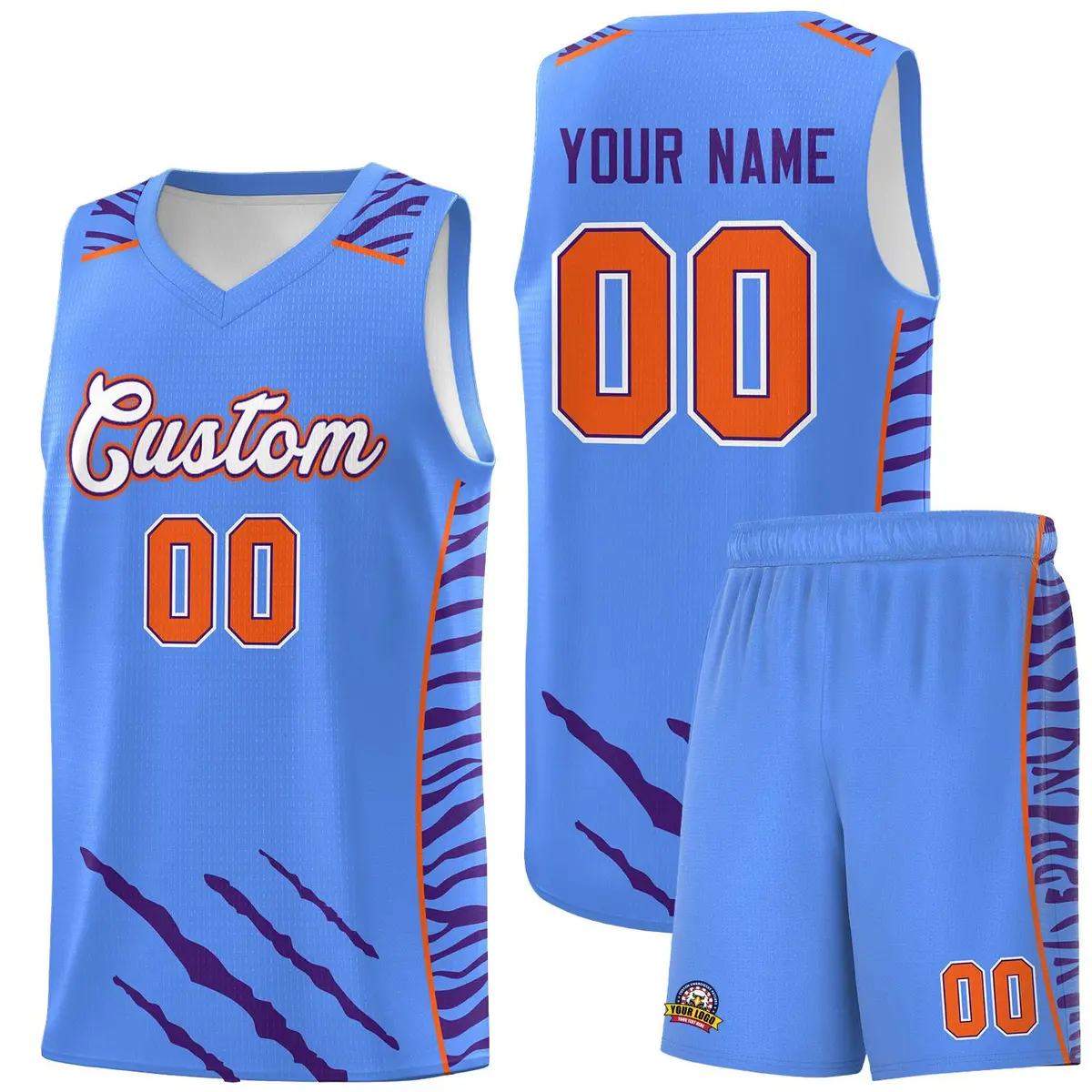 Powder Blue Tiger Claw Pattern Basketball Jersey