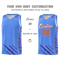 Powder Blue Tiger Claw Pattern Basketball Jersey 3