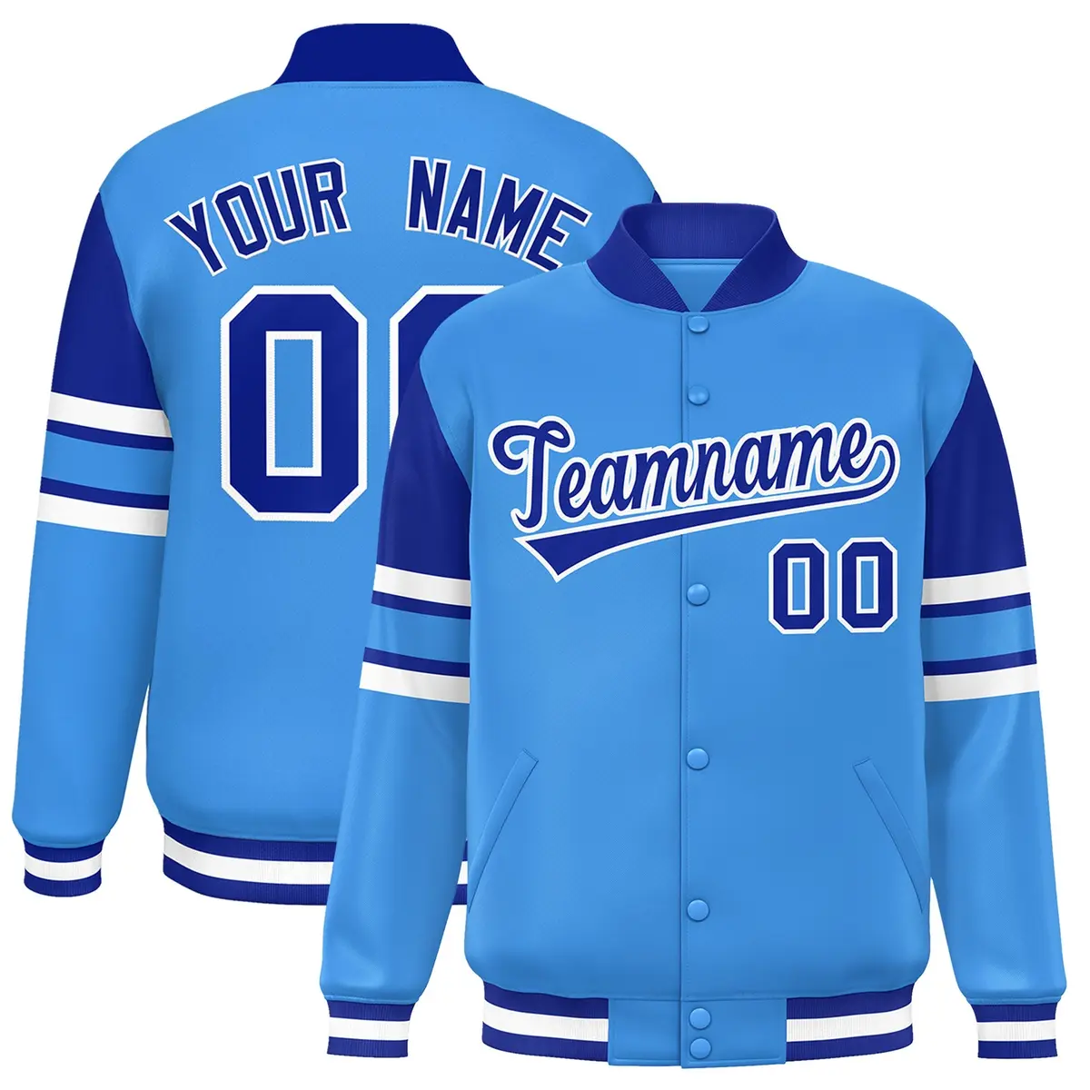 Powder Blue Varsity Full-Snap Color Block Letterman Jacket