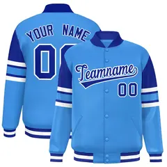 Powder Blue Varsity Full-Snap Color Block Letterman Jacket