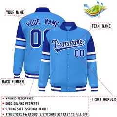 Powder Blue Varsity Full-Snap Color Block Letterman Jacket 2