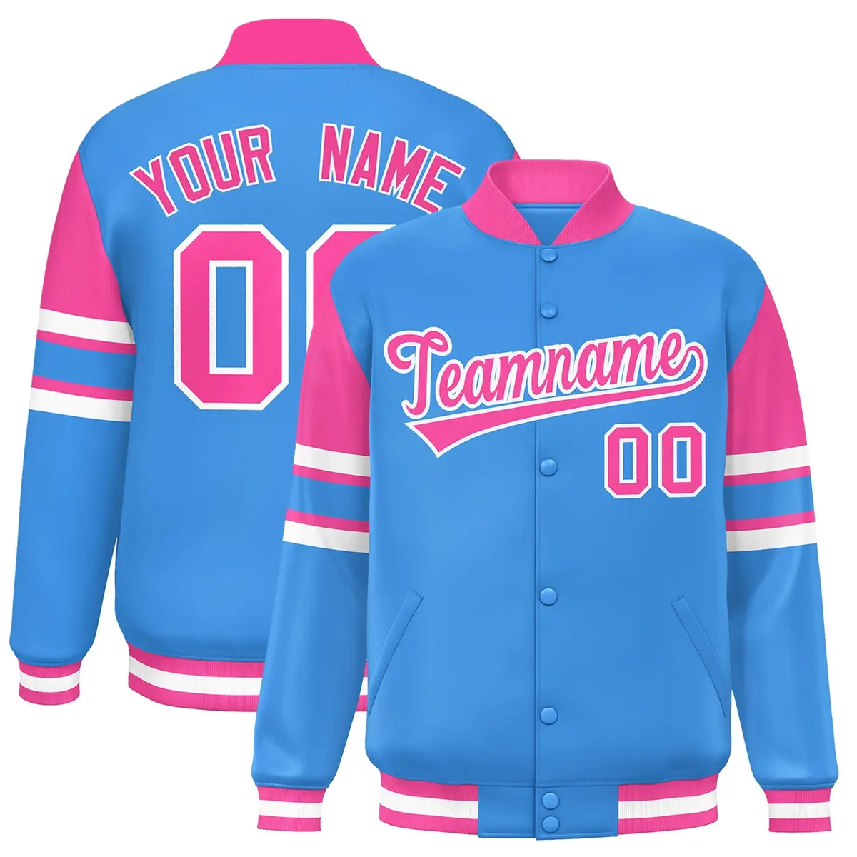Powder Blue Varsity Full-Snap Color Block Letterman Jacket