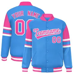 Powder Blue Varsity Full-Snap Color Block Letterman Jacket