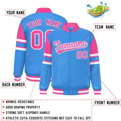 Powder Blue Varsity Full-Snap Color Block Letterman Jacket 2