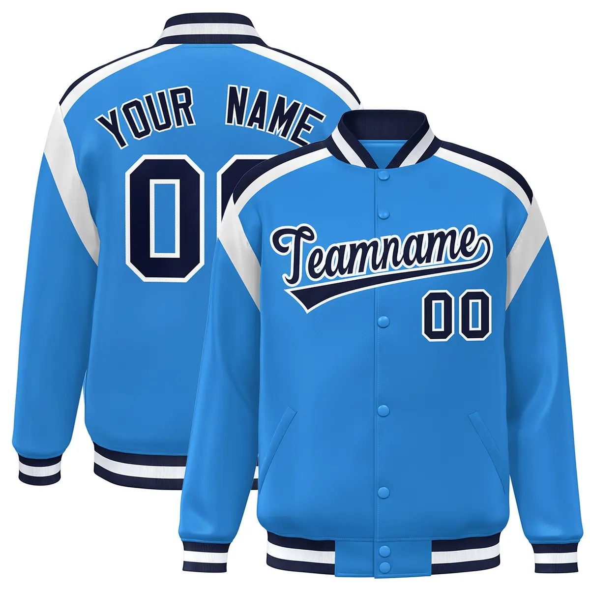 Powder Blue Varsity Full-Snap Color Block Letterman Jacket
