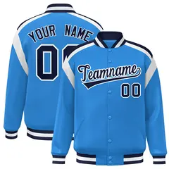 Powder Blue Varsity Full-Snap Color Block Letterman Jacket