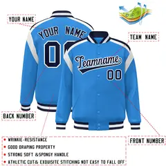 Powder Blue Varsity Full-Snap Color Block Letterman Jacket 2