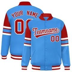 Powder Blue Varsity Full-Snap Color Block Letterman Jacket