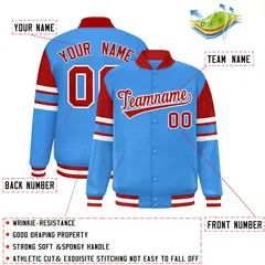 Powder Blue Varsity Full-Snap Color Block Letterman Jacket 2