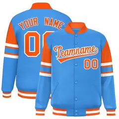 Powder Blue Varsity Full-Snap Color Block Letterman Jacket 1