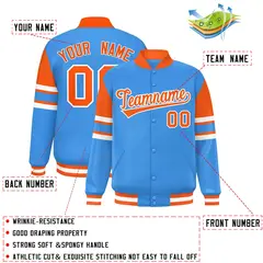 Powder Blue Varsity Full-Snap Color Block Letterman Jacket 2