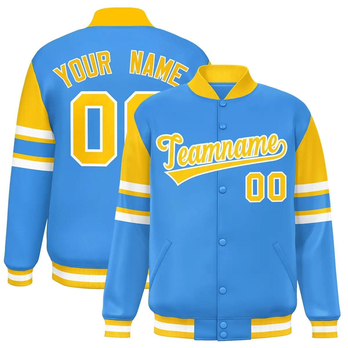 Powder Blue Varsity Full-Snap Color Block Letterman Jacket