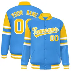 Powder Blue Varsity Full-Snap Color Block Letterman Jacket 1