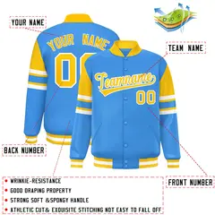 Powder Blue Varsity Full-Snap Color Block Letterman Jacket 2