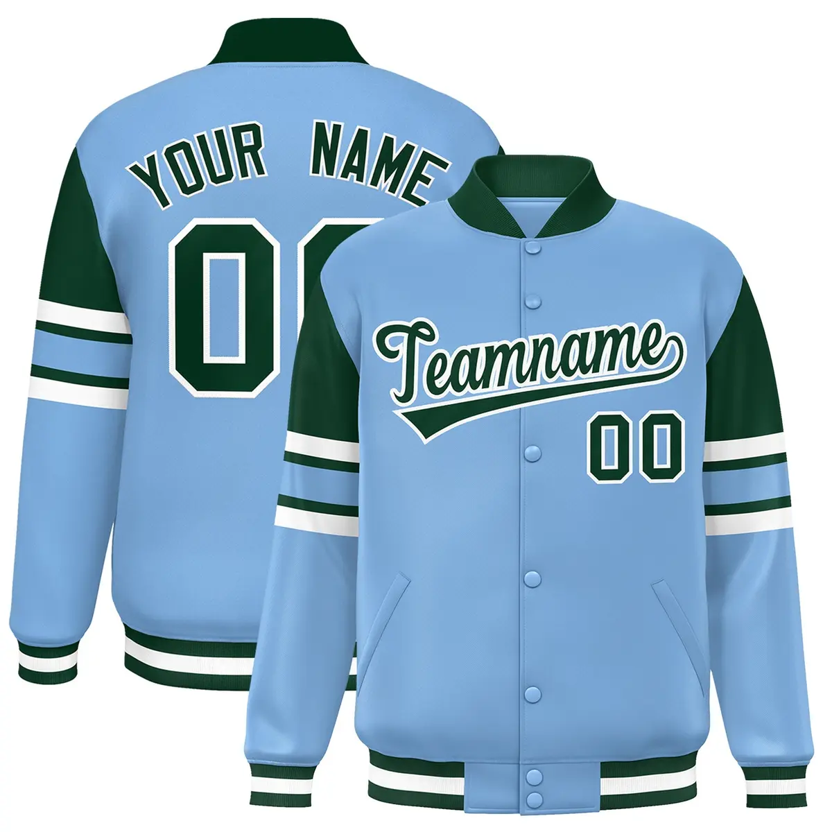 Powder Blue Varsity Full-Snap Color Block Letterman Jacket