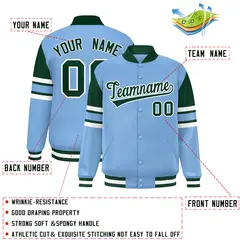 Powder Blue Varsity Full-Snap Color Block Letterman Jacket 2