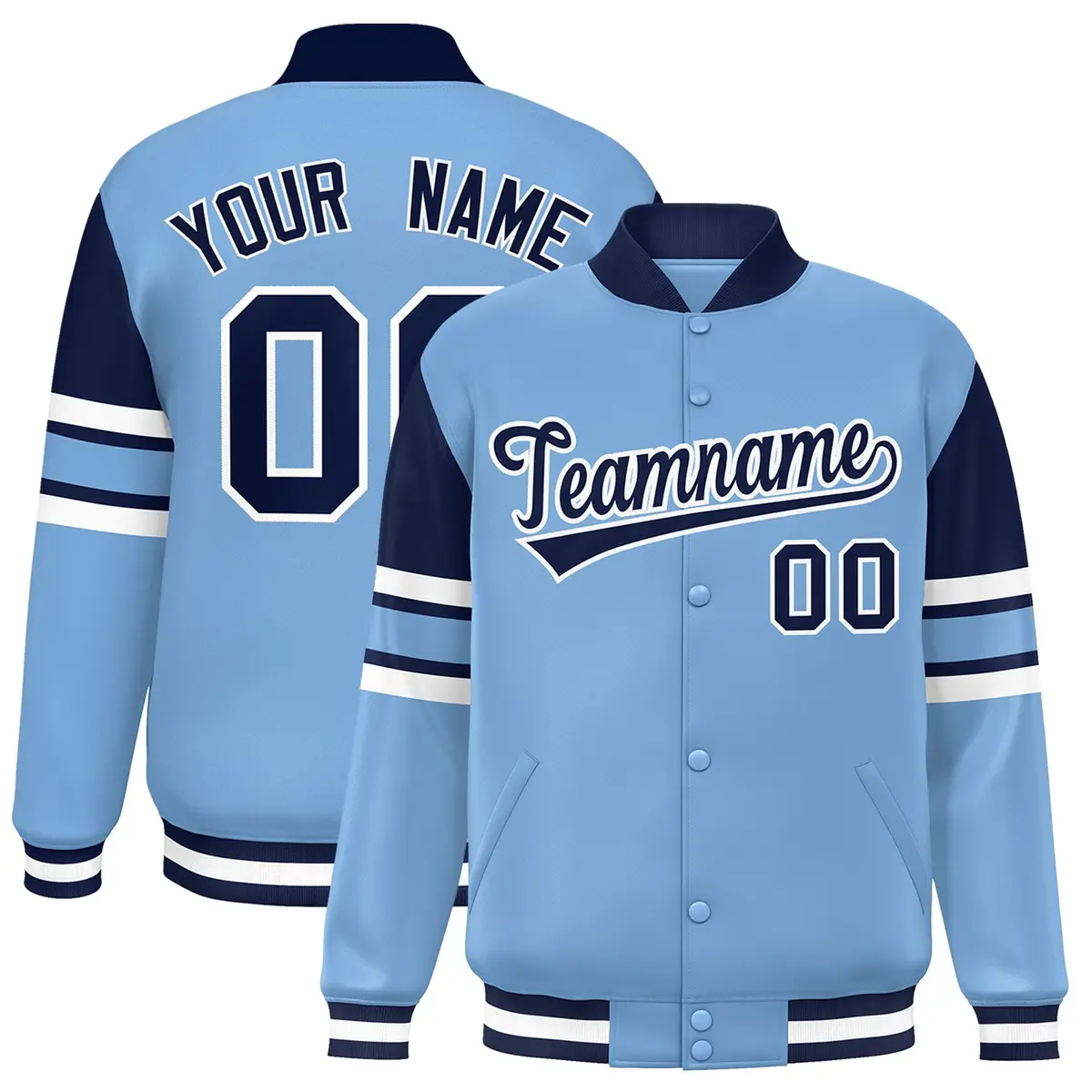 Powder Blue Varsity Full-Snap Color Block Letterman Jacket