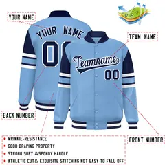 Powder Blue Varsity Full-Snap Color Block Letterman Jacket 2