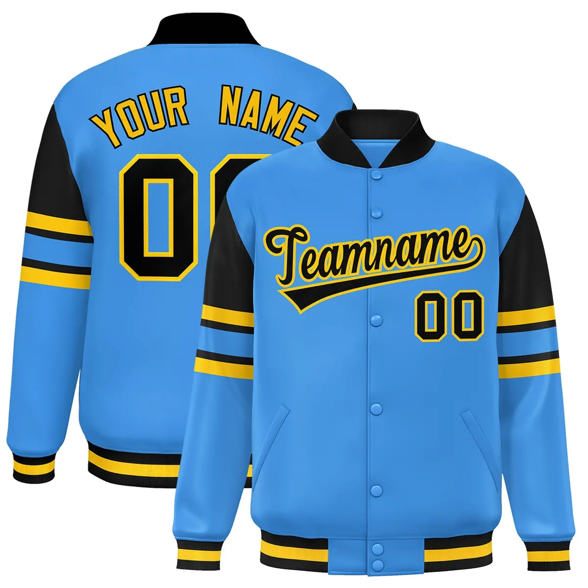 Powder Blue Varsity Full-Snap Color Block Letterman Jacket