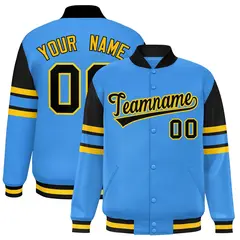 Powder Blue Varsity Full-Snap Color Block Letterman Jacket 1