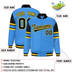 Powder Blue Varsity Full-Snap Color Block Letterman Jacket 2