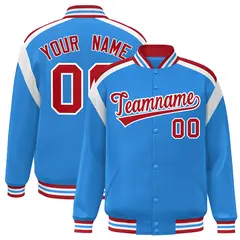 Powder Blue Varsity Full-Snap Color Block Letterman Jacket