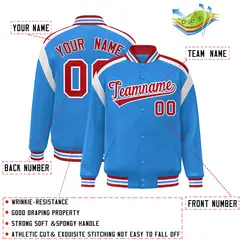 Powder Blue Varsity Full-Snap Color Block Letterman Jacket 2
