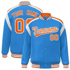 Powder Blue Varsity Full-Snap Color Block Letterman Jacket