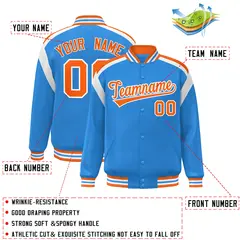 Powder Blue Varsity Full-Snap Color Block Letterman Jacket 2