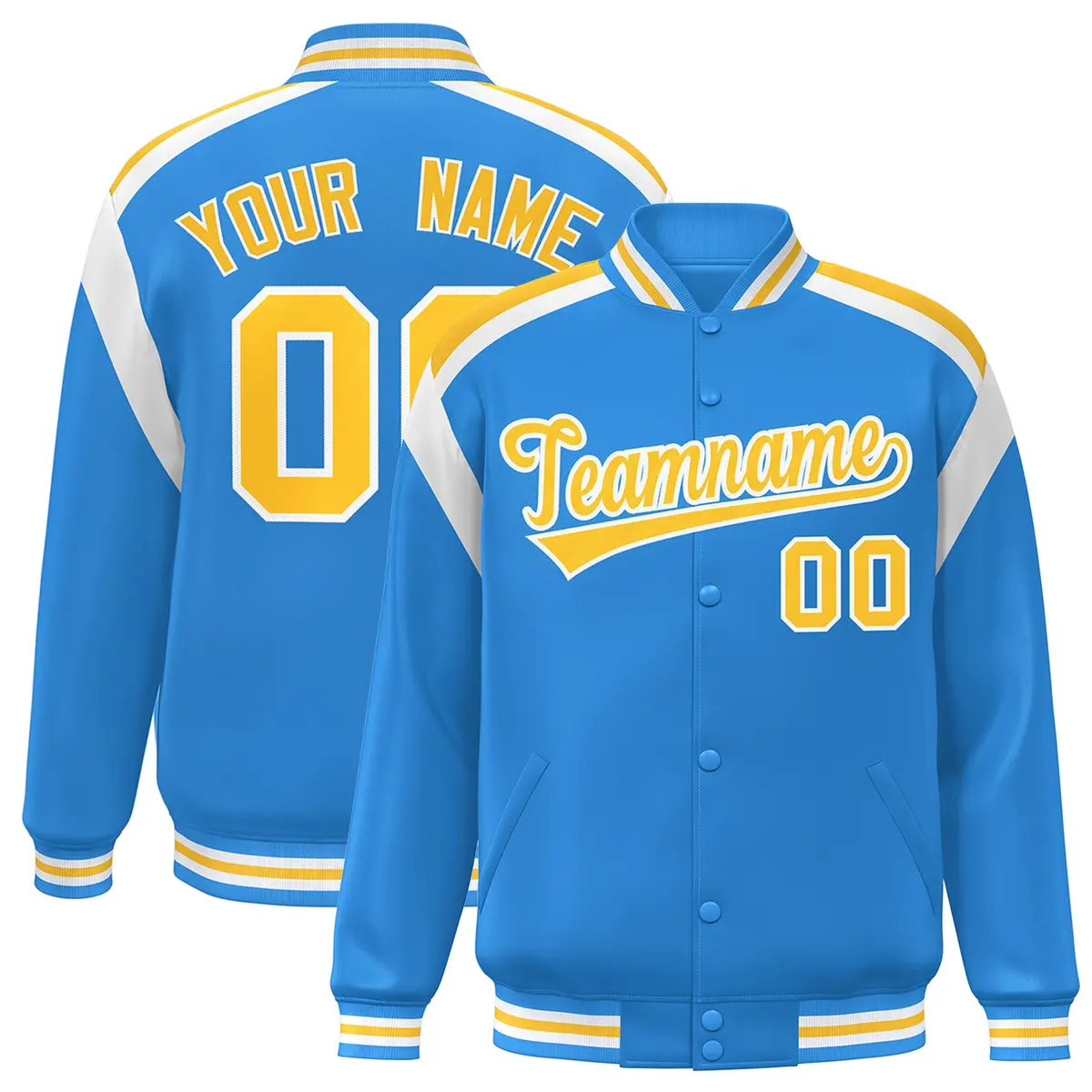 Powder Blue Varsity Full-Snap Color Block Letterman Jacket