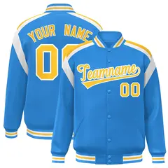 Powder Blue Varsity Full-Snap Color Block Letterman Jacket
