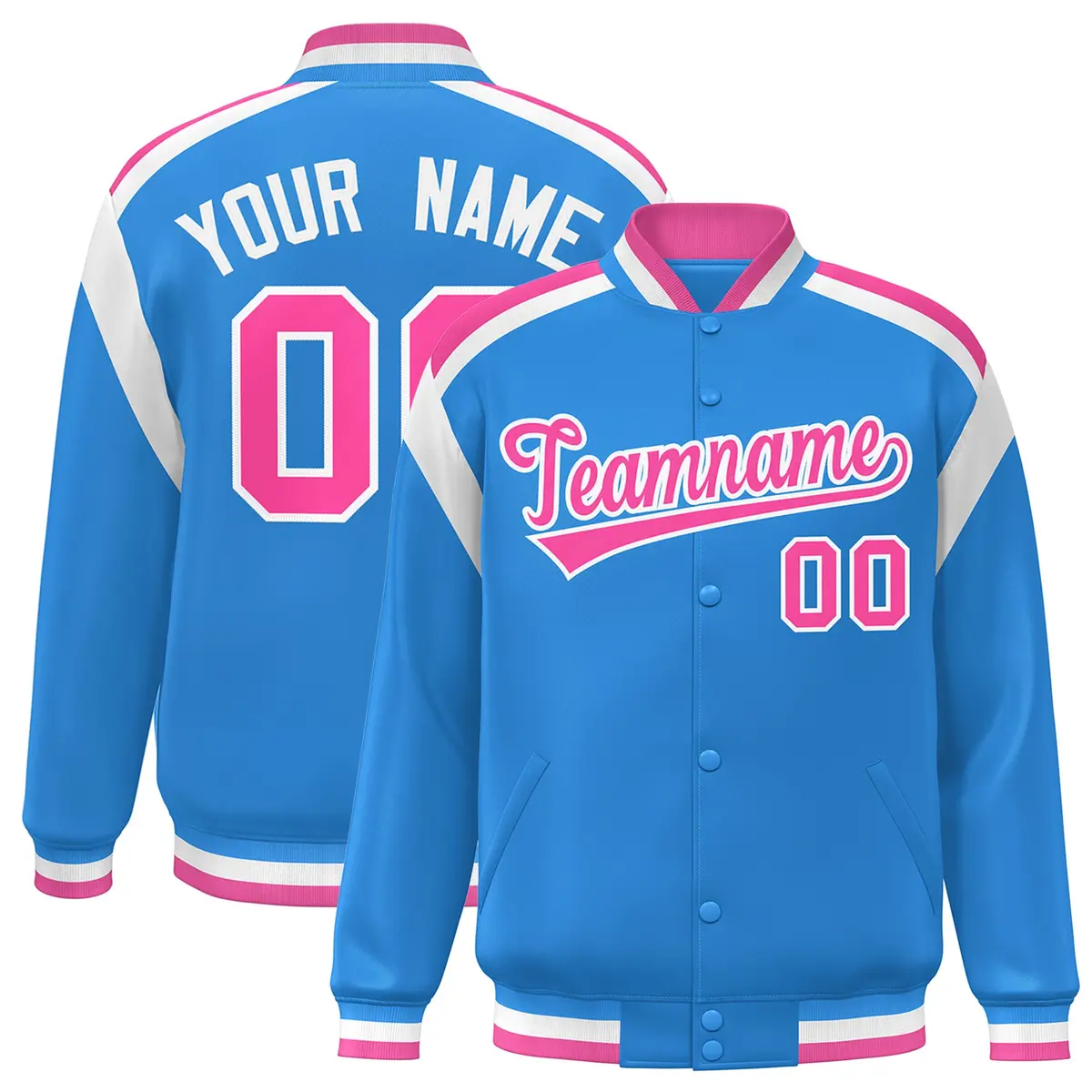 Powder Blue Varsity Full-Snap Color Block Letterman Jacket