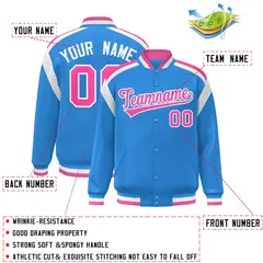 Powder Blue Varsity Full-Snap Color Block Letterman Jacket 2