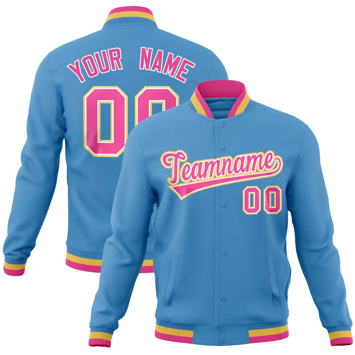 Powder Blue Varsity Full-Snap Letterman Baseball Jacket