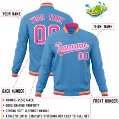 Powder Blue Varsity Full-Snap Letterman Baseball Jacket 4