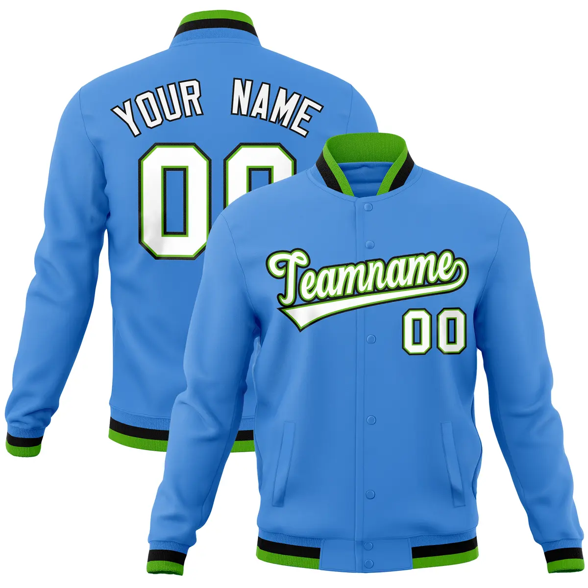 Powder Blue Varsity Full-Snap Letterman Baseball Jacket