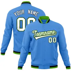 Powder Blue Varsity Full-Snap Letterman Baseball Jacket 1