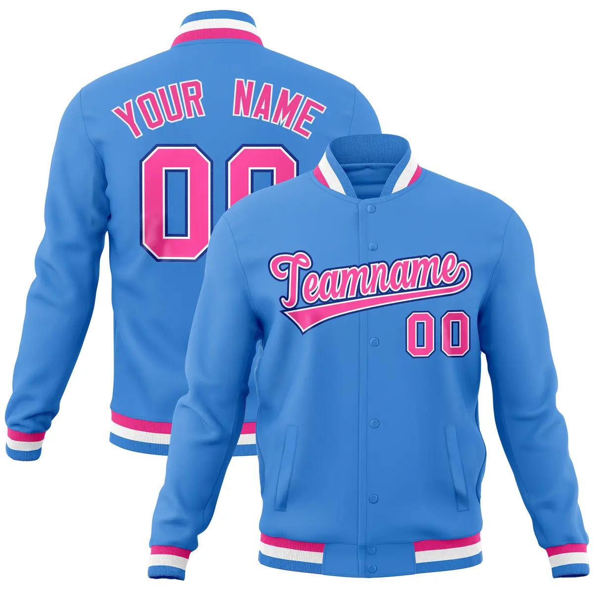 Powder Blue Varsity Full-Snap Letterman Baseball Jacket