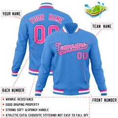 Powder Blue Varsity Full-Snap Letterman Baseball Jacket 4