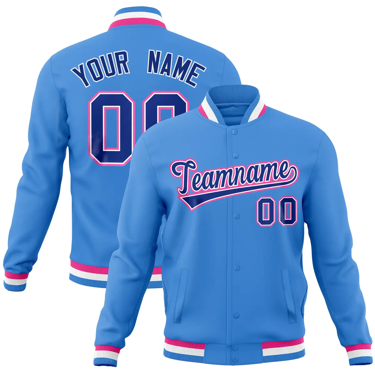 Powder Blue Varsity Full-Snap Letterman Baseball Jacket