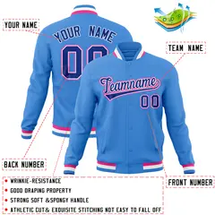 Powder Blue Varsity Full-Snap Letterman Baseball Jacket 4