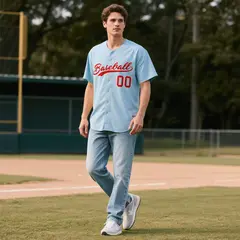 Powder Blue Vintage Denim Baseball Jersey 2