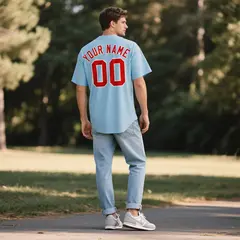 Powder Blue Vintage Denim Baseball Jersey 3