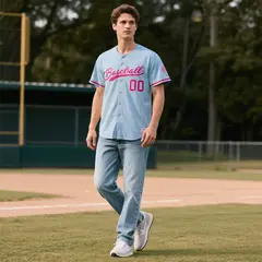 Powder Blue Vintage Denim Baseball Jersey 2